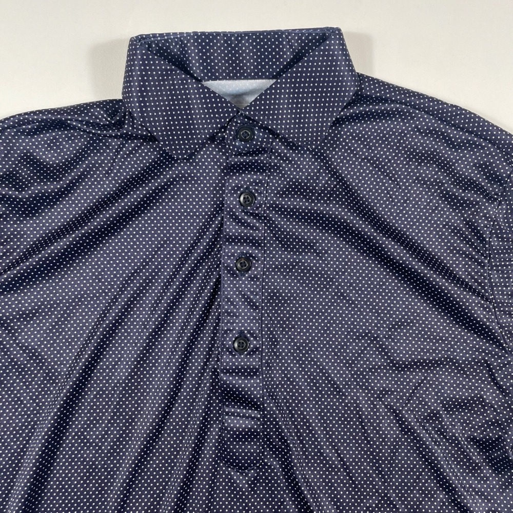 Collars & Co. Polo Shirt Mens Small Short Sleeve Polka Dot Navy Blue Performance